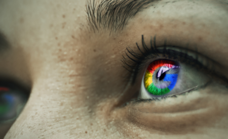 Google Performance Max Ads - person with Google colored eyes