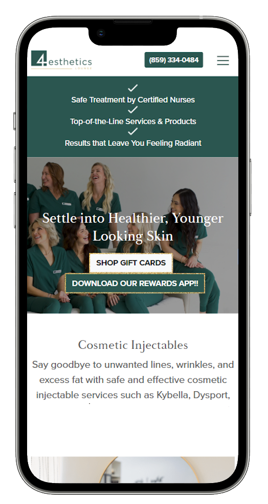 Website Design Example in iPhone for Medical Spa, 