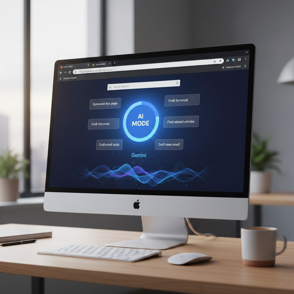 Google AI Mode integration in Chrome browser with AI Mode button and Gemini AI